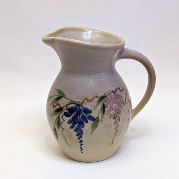 Emerson Creek Pottery Virginia 2001 Ceramic Ice Tea Pitcher Grape Vine Painting - Picture 2 of 4